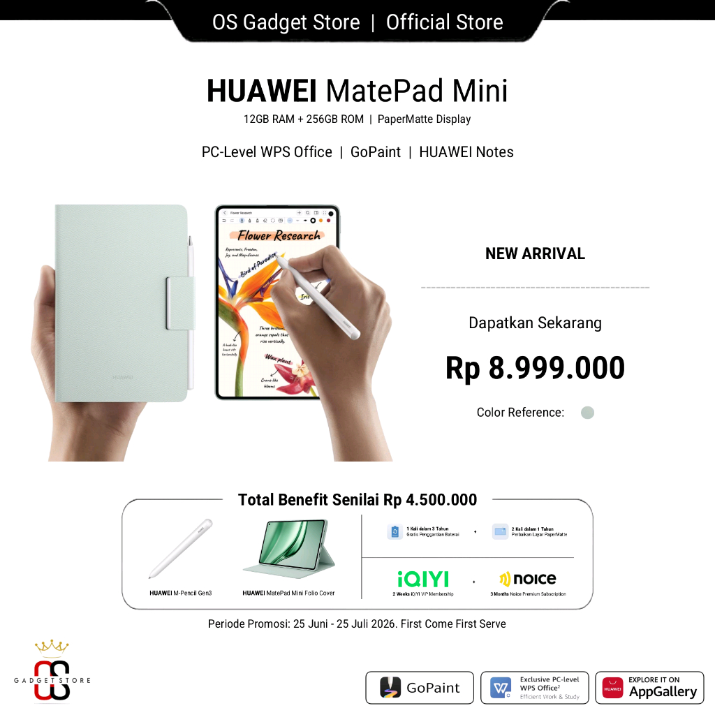 HUAWEI MatePad Mini [ 12GB RAM + 256GB ROM ]  |  PaperMatte Display  |  PC Level WPS Office  |  GoPa