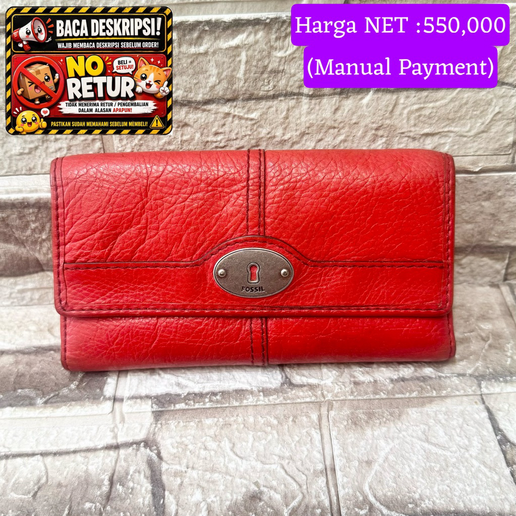 747# NET-Preloved Fossil Maddox Long Wallet Red Dompet