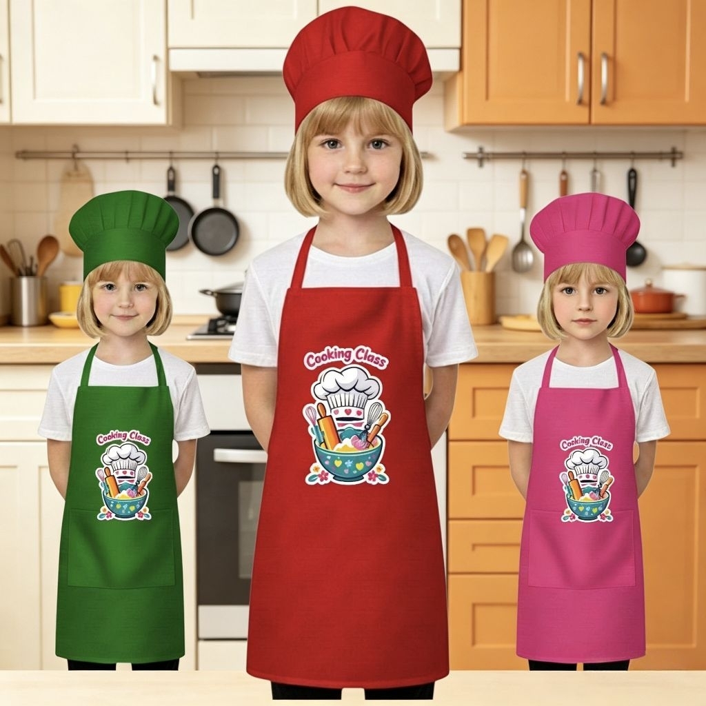 STELAN CELEMEK APRON TOPI KOKI CHEF ANAK CUSTOM NAMA