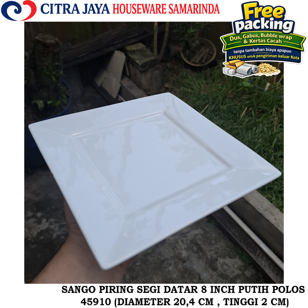 Piring SEGI DATAR 8 INCH (PER 1 PCS & 6 PCS) SANGO 45910 PUTIH POLOS KERAMIK