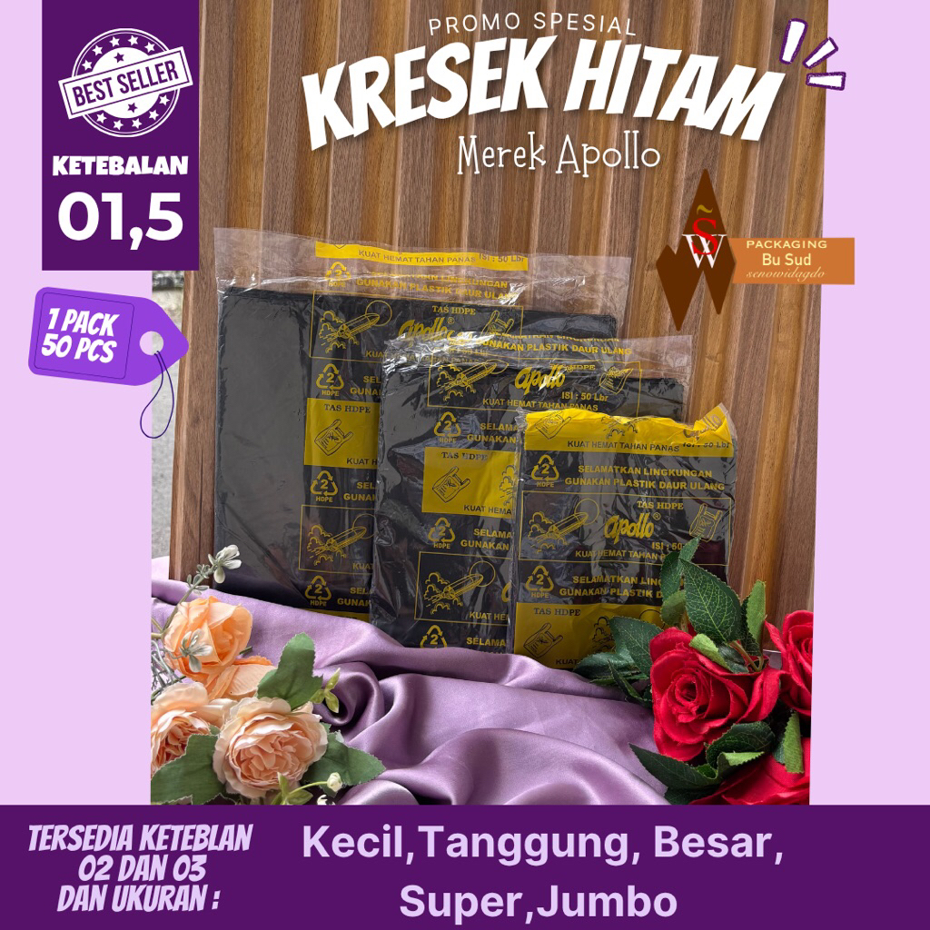 MURAH TAS KRESEK APOLLO HITAM  KECIL, TANGGUNG, BESAR HARGA PABRIK  isi 50 pcs / tas kresek Hitam /k