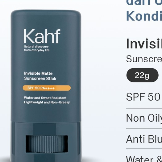 [CREATOR'S PICK] Kahf Sunscreen Stick Invisible Matte SPF 50 PA++++ 22 g - Sunscreen Perawatan Wajah