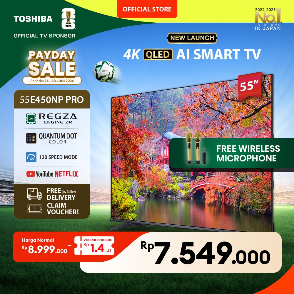 [AI 4K QLED] [KHUSUS ONLINE] Toshiba TV 55" 4K UHD QLED AI Smart TV PRO - Regza ZR Quantum Dot Dolby