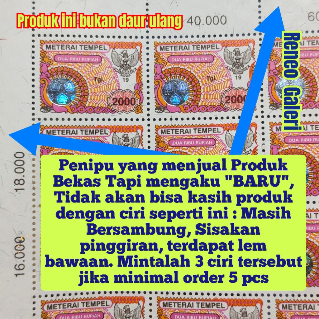 Bukan penipu kondisi, Materai 2000 Rupiah Tahun 1996 1997 1998 1999 asli original Meterai lama matra