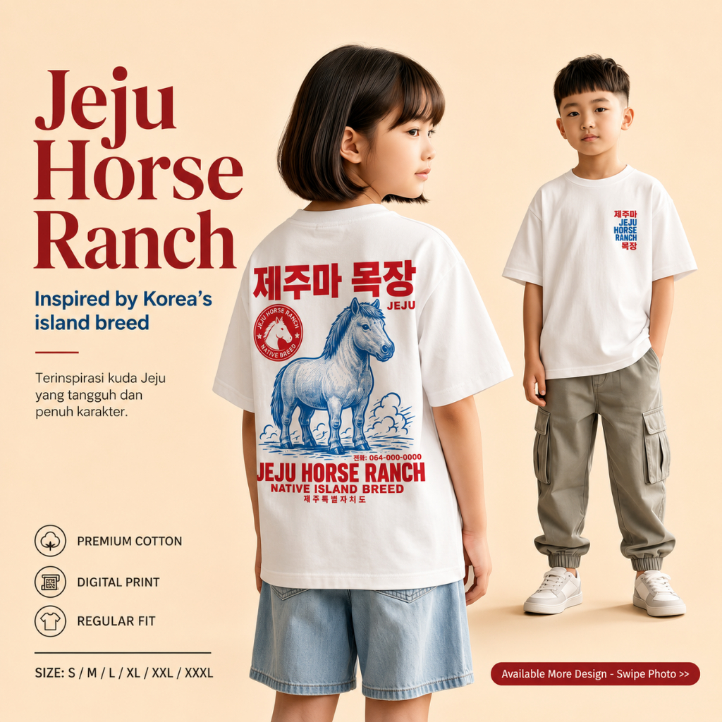 Silly Goose Kaos Anak Laki Perempuan Unisex Korean Nature Premium Cotton Baju Korea Motif Jeju Horse