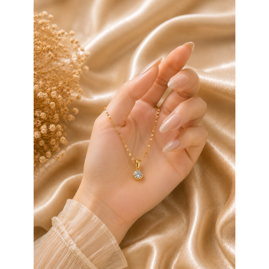 kalung Titanium Emas Asli Fashion Korea Cantik Bandulan Kristal Mata Satu