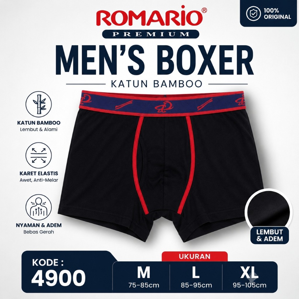 ROMARIO Celana Dalam pria Boxer - ROMARIO 4-910 Premium Romario - model Sporty katun SIZE M L XL Cd