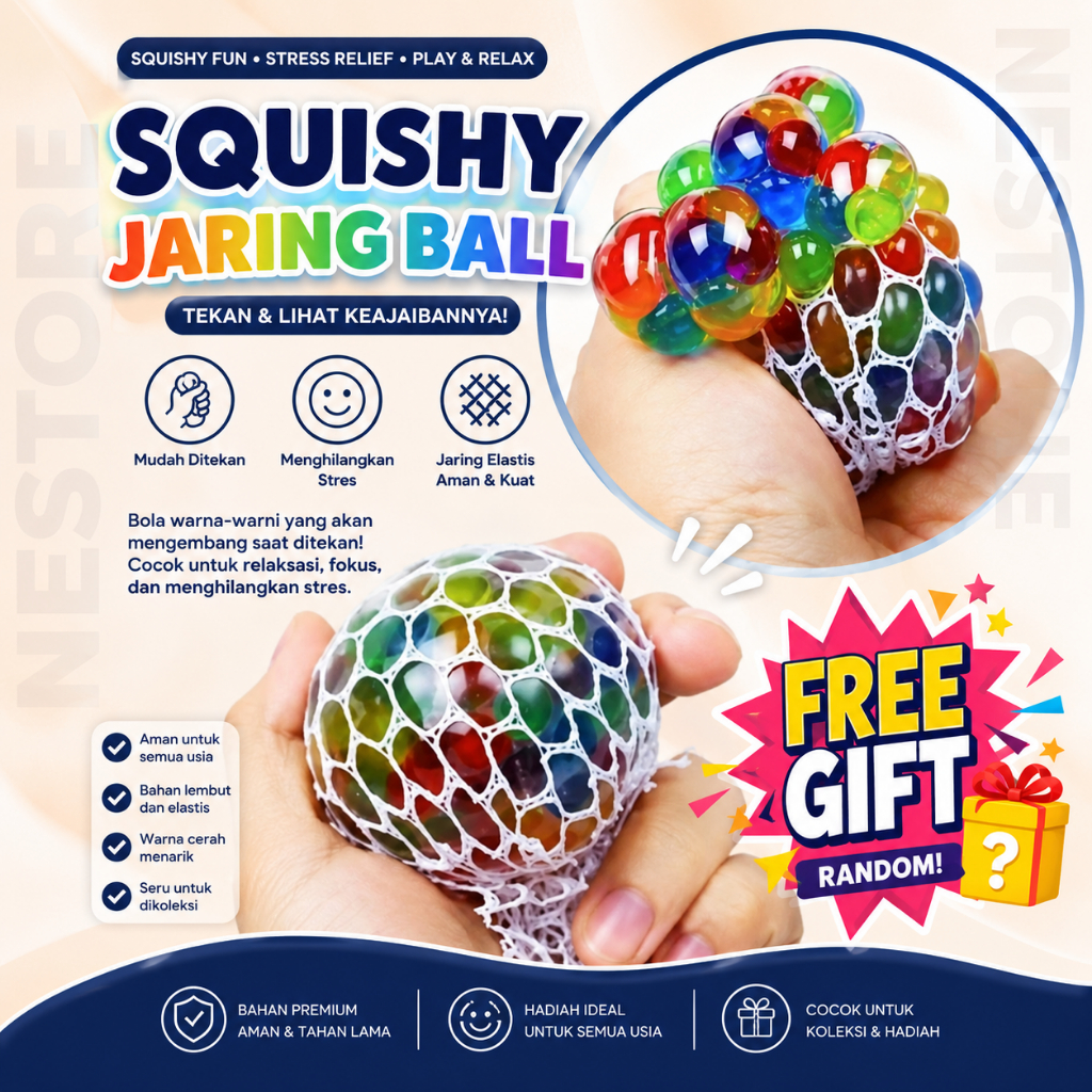 [NESTORE]COD /Jaring Ball Mesh Squish Ball 1 Pcs Squishy Anti Stress Bola Jelly