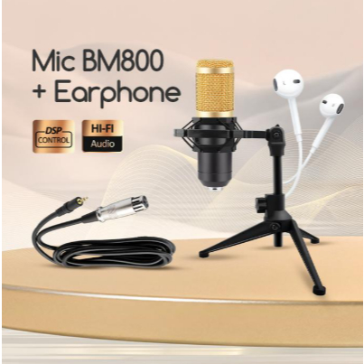 Bonkyo Mic BM800 Pro Kondensor Profesional 3.5mm dengan Headset & Stand untuk Rekaman Studio dan Mus