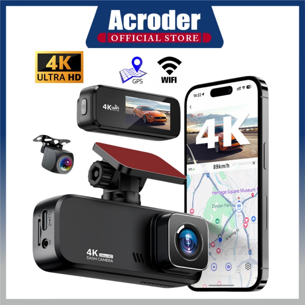 Acroder V30 Dashcam Mobil 4K WiFi GPS 1.97 Inch IPS Screen Loop Recording 24H Parking Monitor