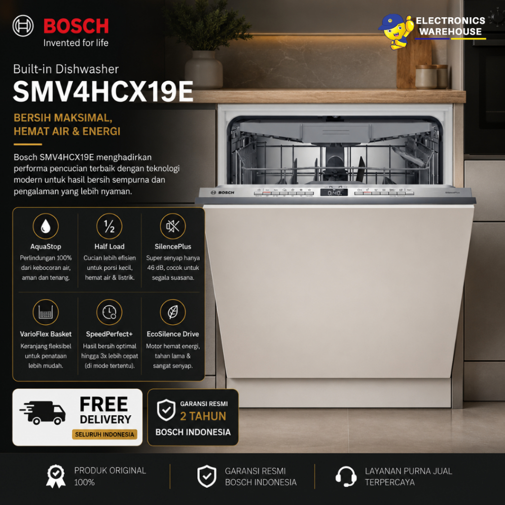Bosch SMV4HCX19E Fully-Integrated Dishwasher / Mesin Pencuci Piring Bosch Dishwasher Built-in SMV4HC