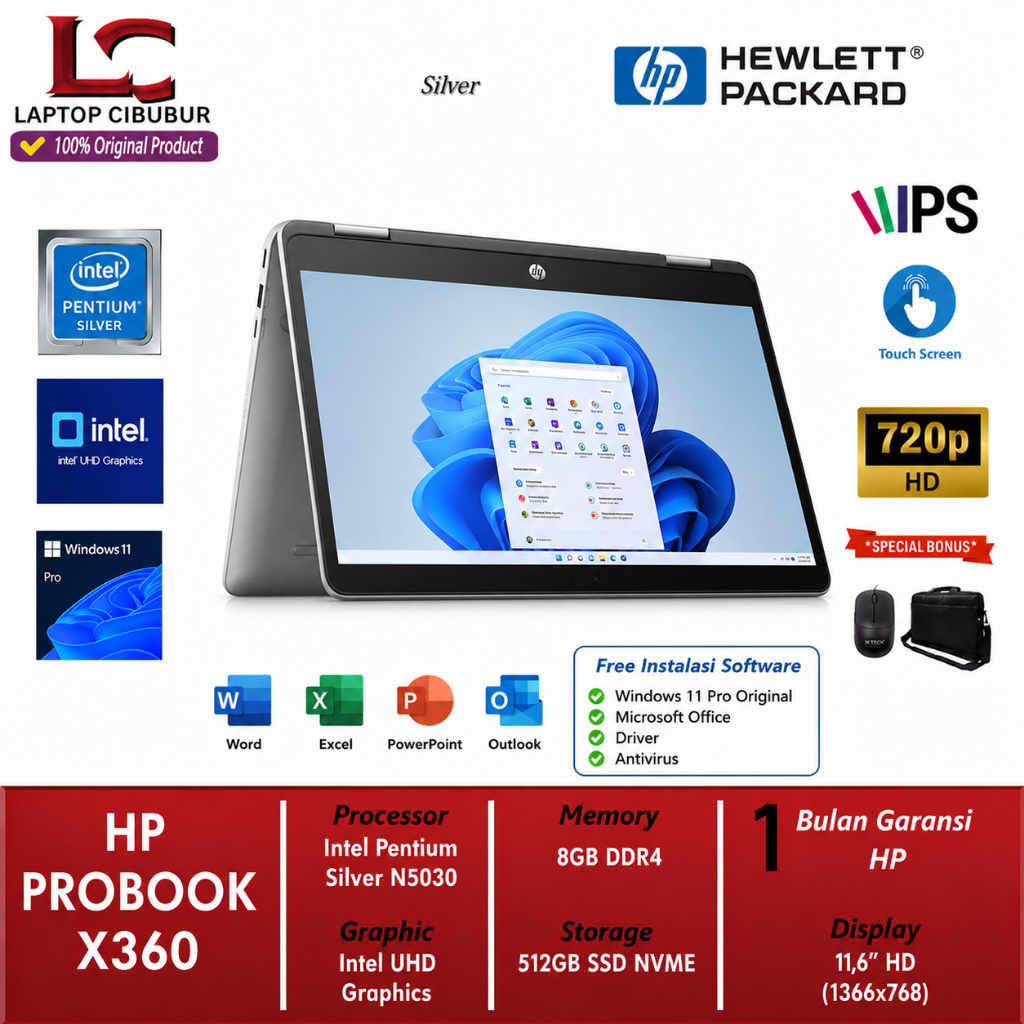 Laptop HP Probook X360 11 Pentium Silver N5030 8GB 256GB 11.6 Touchscreen Windows 11 Pro