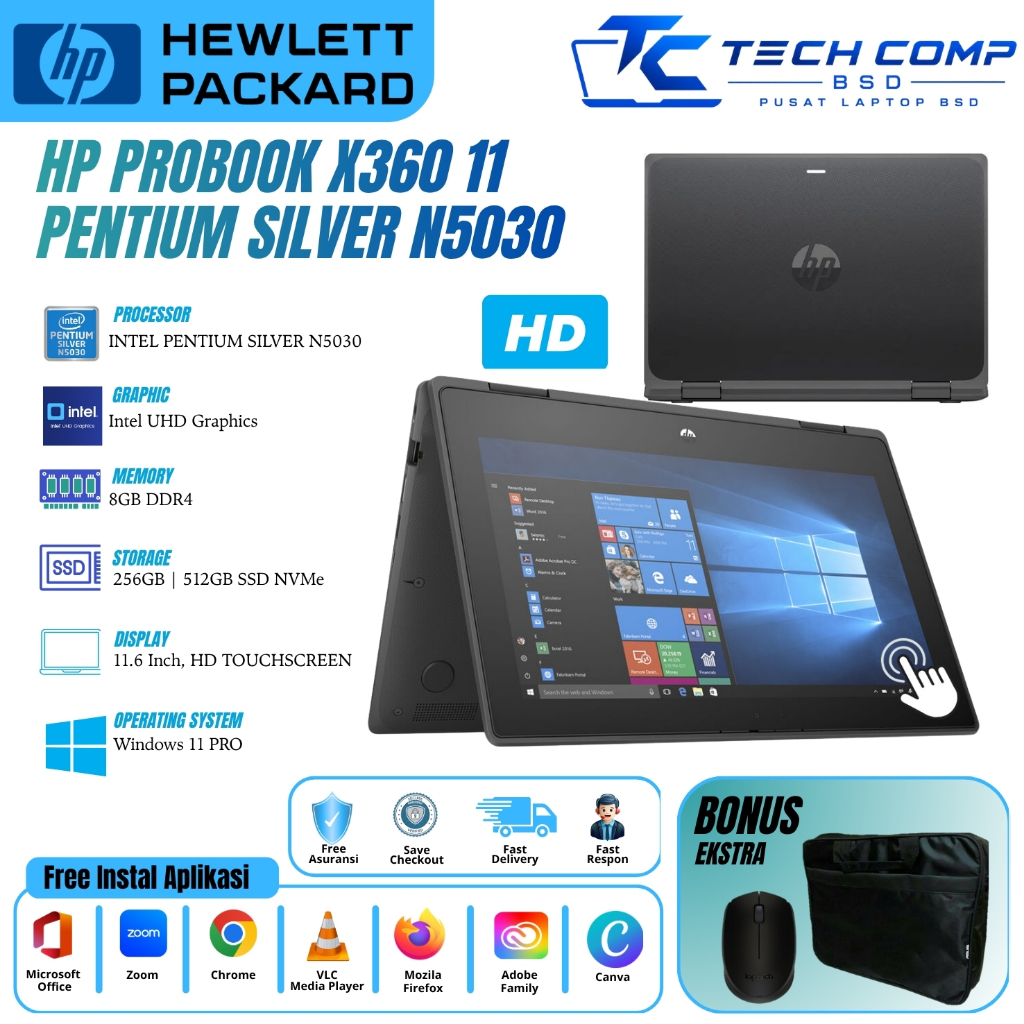 HP PROBOOK X360 Intel Pentium Silver N5030 8GB 512GB 11.6  Inch HD  TOUCHSCREEN W11PRO Grey
