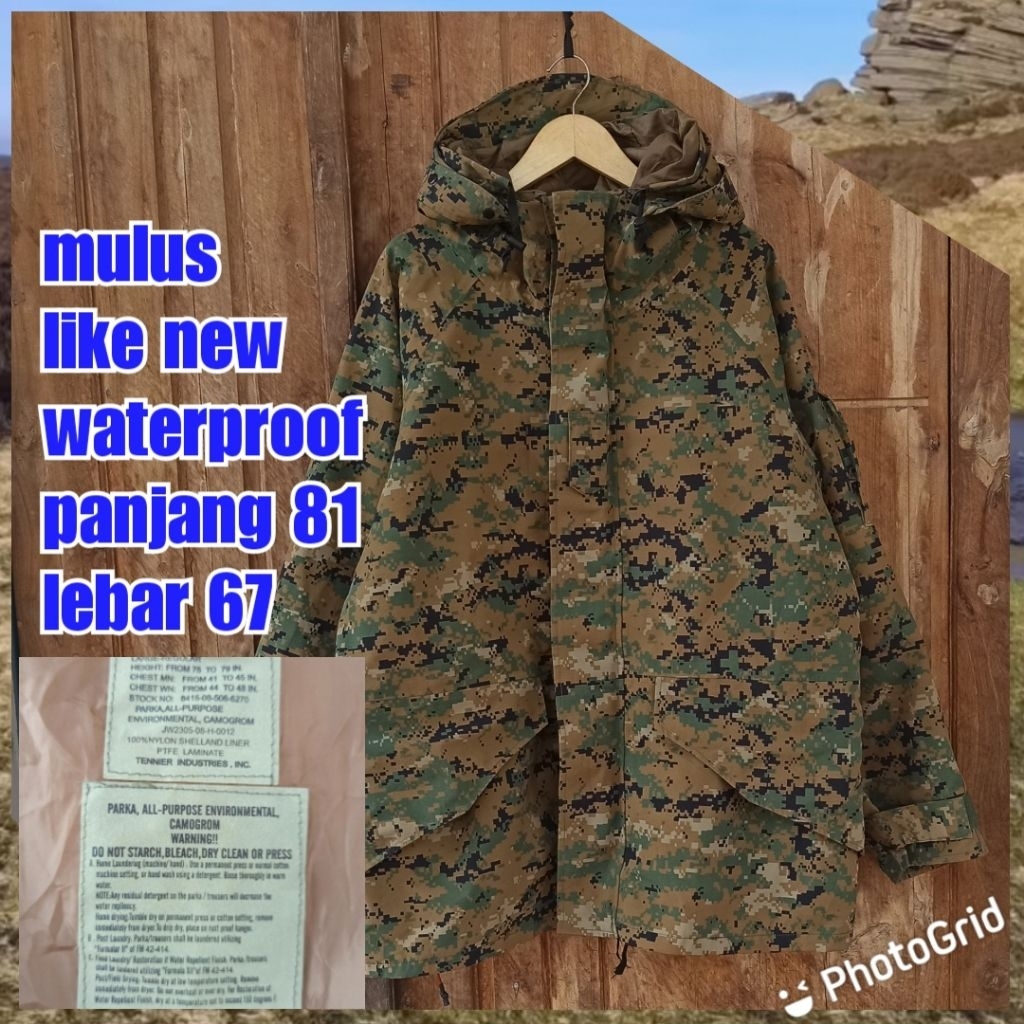 jaket gunung outdoor parka army military como Doreng ecwcs waterproof saku samping