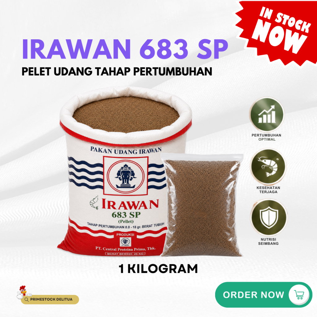 Pakan Udang Irawan 683 SP Repack 1Kg Pelet 1.6mm Protein 30% Udang Vaname Windu CP Prima