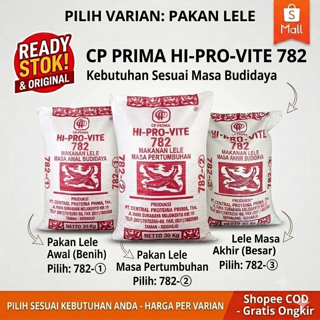 Pakan Lele Hi-Pro-Vite 782-1 782-2 782-3 CP Prima 30Kg - Pelet Lele Original