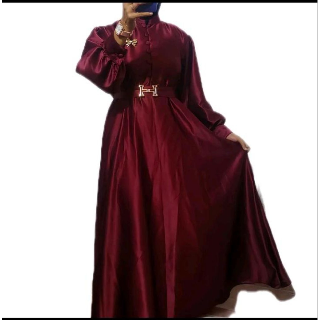 Gamis Nila Saten Mewah dan Elegan.Polos Ld 110 Pb 137