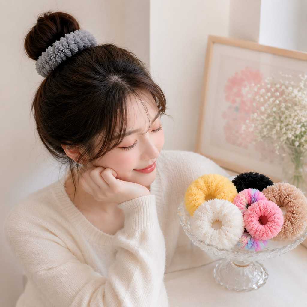 Scrunchie Jumbo Bulu Premium Korean Hair Scrunchie Ikat Rambut Tebal Lembut Anti Kusut