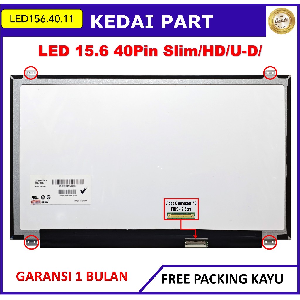 LCD LED Samsung 15.6 15 Inch 40 Pin 40pin Slim Tipis HD Kuping Baut Bracket Atas Bawah
