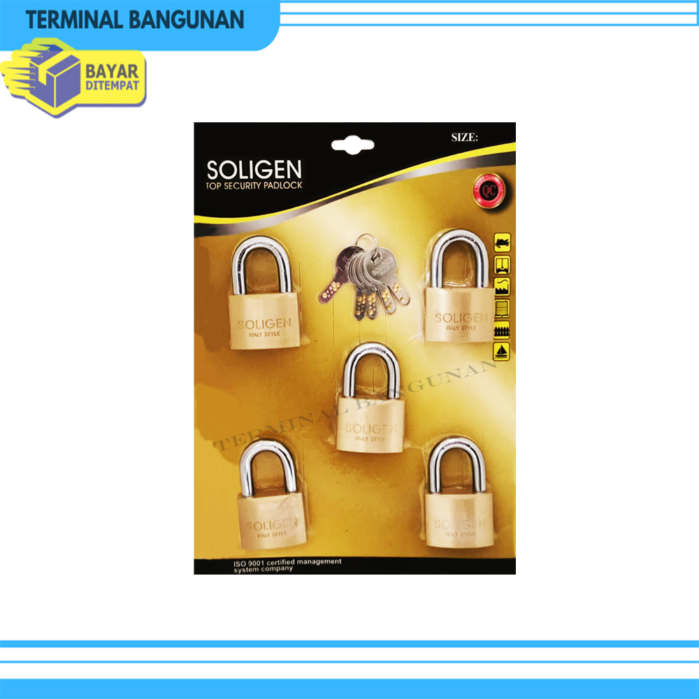 Gembok MasterKey SOLIGEN 5 pcs Kuningan 40 50 60 mm Komputer