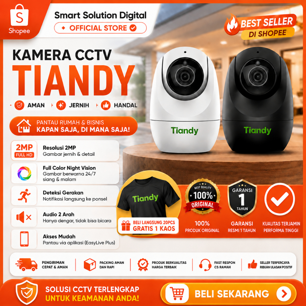 IP CAMERA TIANDY BABYCAMP INDOOR TC-H2 2MP, WIRELLES TANPA KABEL, BISA DI PANTAU DI HP, HANDPHONE, C