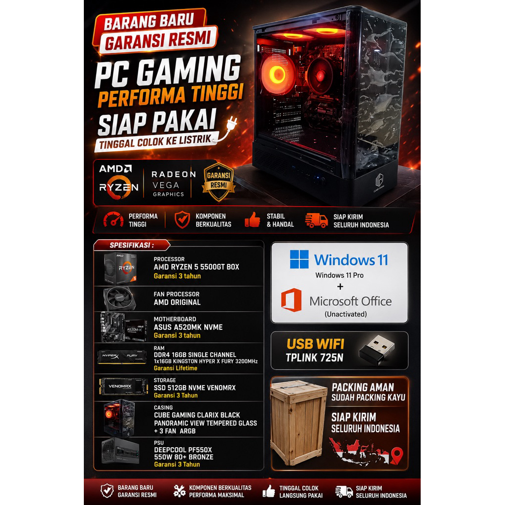 Rakitan PC Gaming AMD RYZEN 5 5500GT Siap Pakai