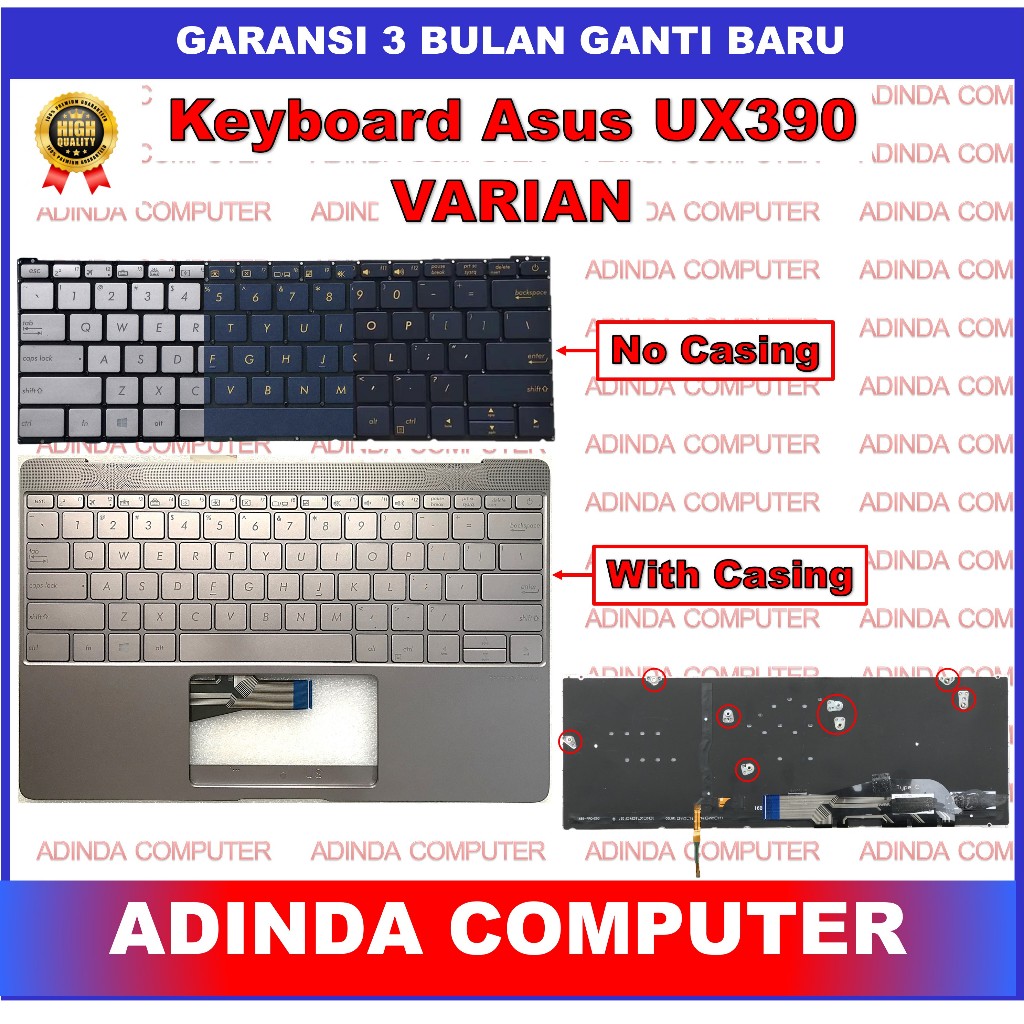 Keyboard Asus Zenbook 3 UX390 UX390u UX390CA UX390uak Silver Blue Backlight Frame Casing