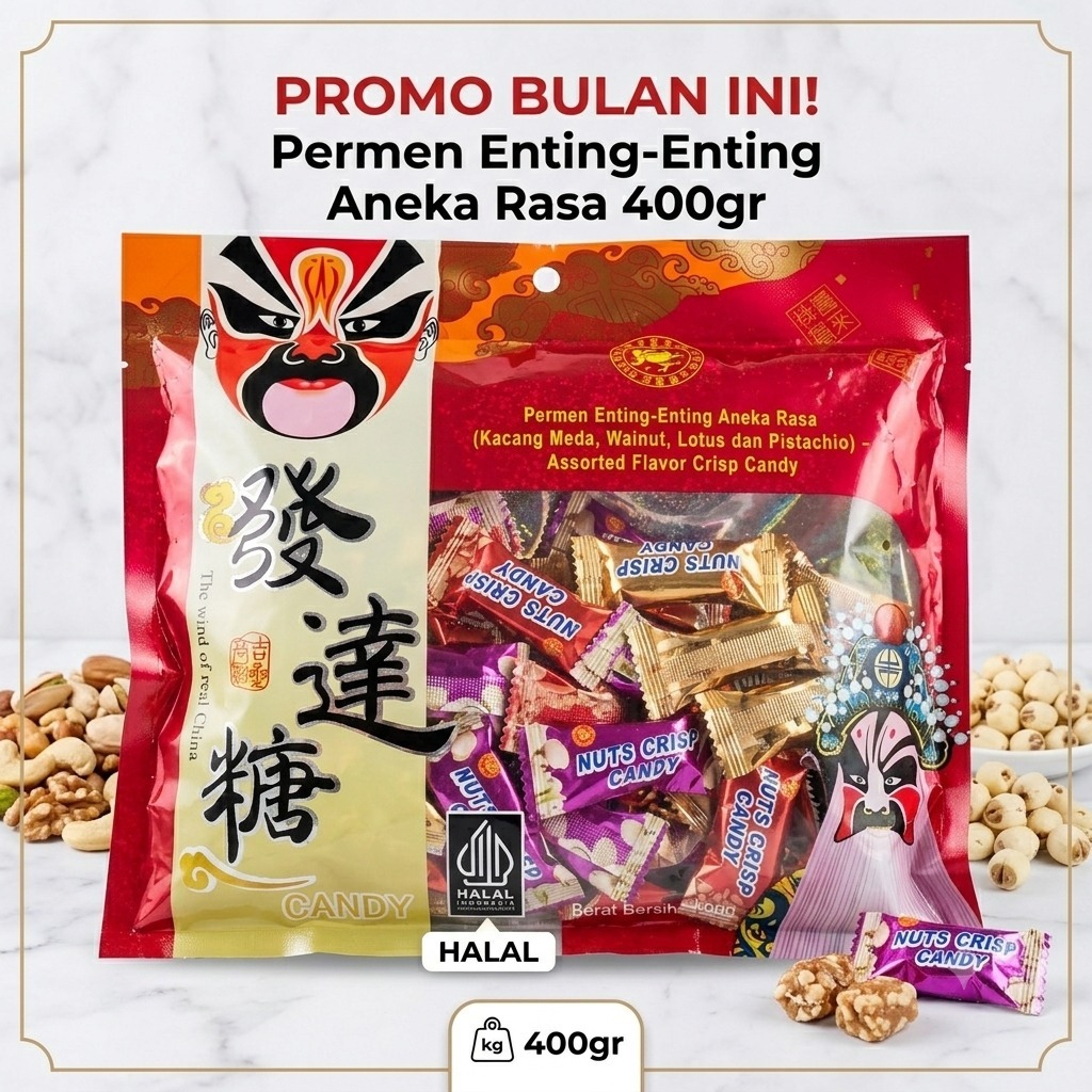 Permen Jinguan / Permen Ting Ting Kacang Aneka Rasa 400 Gr / Halal
