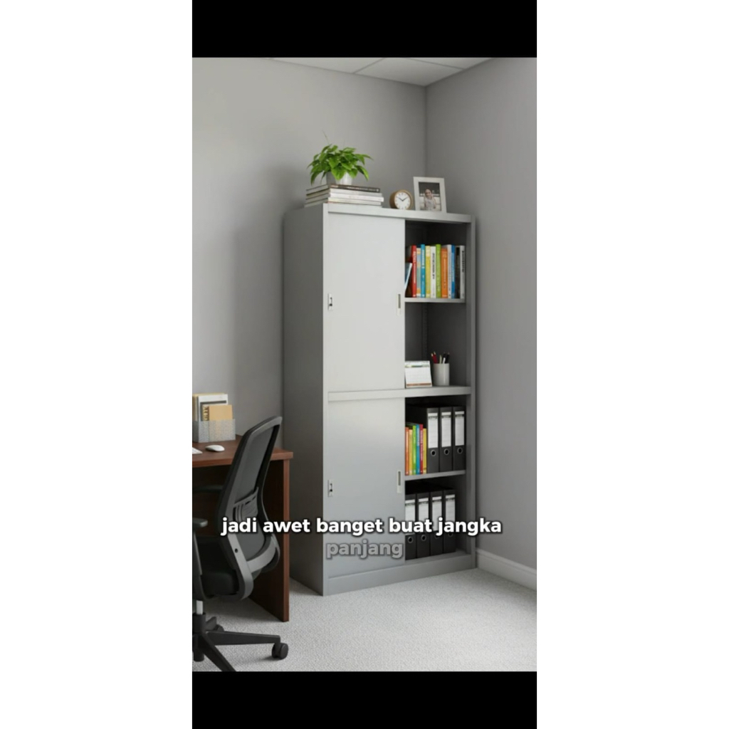 Lemari Arsip 2 Pintu Sliding Atas-Bawah Full Plat WLS 09-07