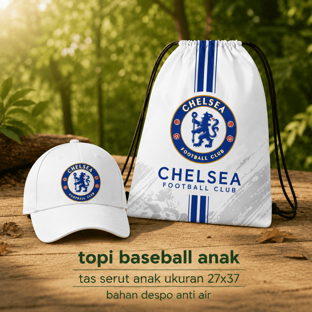 TAS SERUT OLAHRAGA CHELSEA ANAK UNISEX PRIA WANITA ANTI AIR UKURAN 27X37CM, TOPI BASEBALL ANAK UNISE