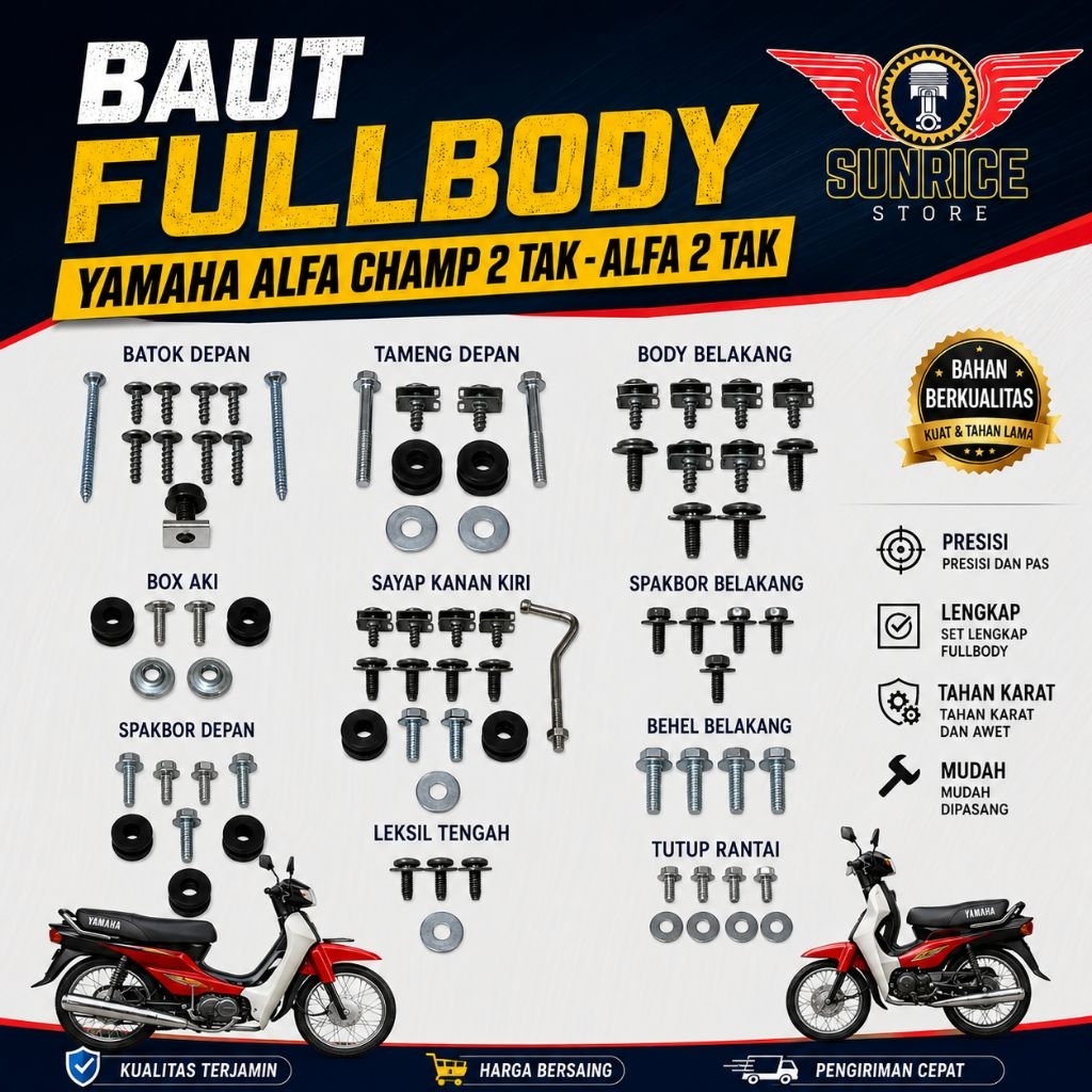 Baut fullbody alfa - Baut fullset alfa - Baut yamaha alfa - Baut yamaha alfa champ 2 tak - Baut 2tak