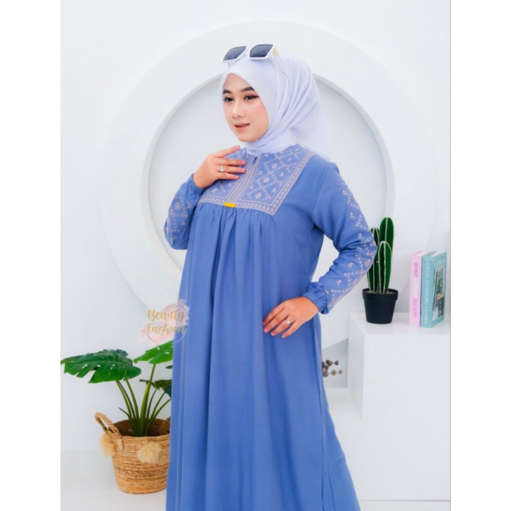 Gamis Wanita Kayla Premium Rayon Twill Bordir Kekinian Allsize