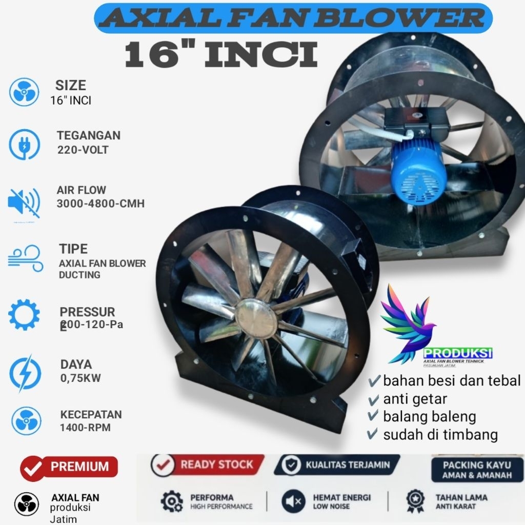 Axial Fan 16 Inch 0.75Kw 220Volt 1400Rpm - Blower Axial Fan 16"