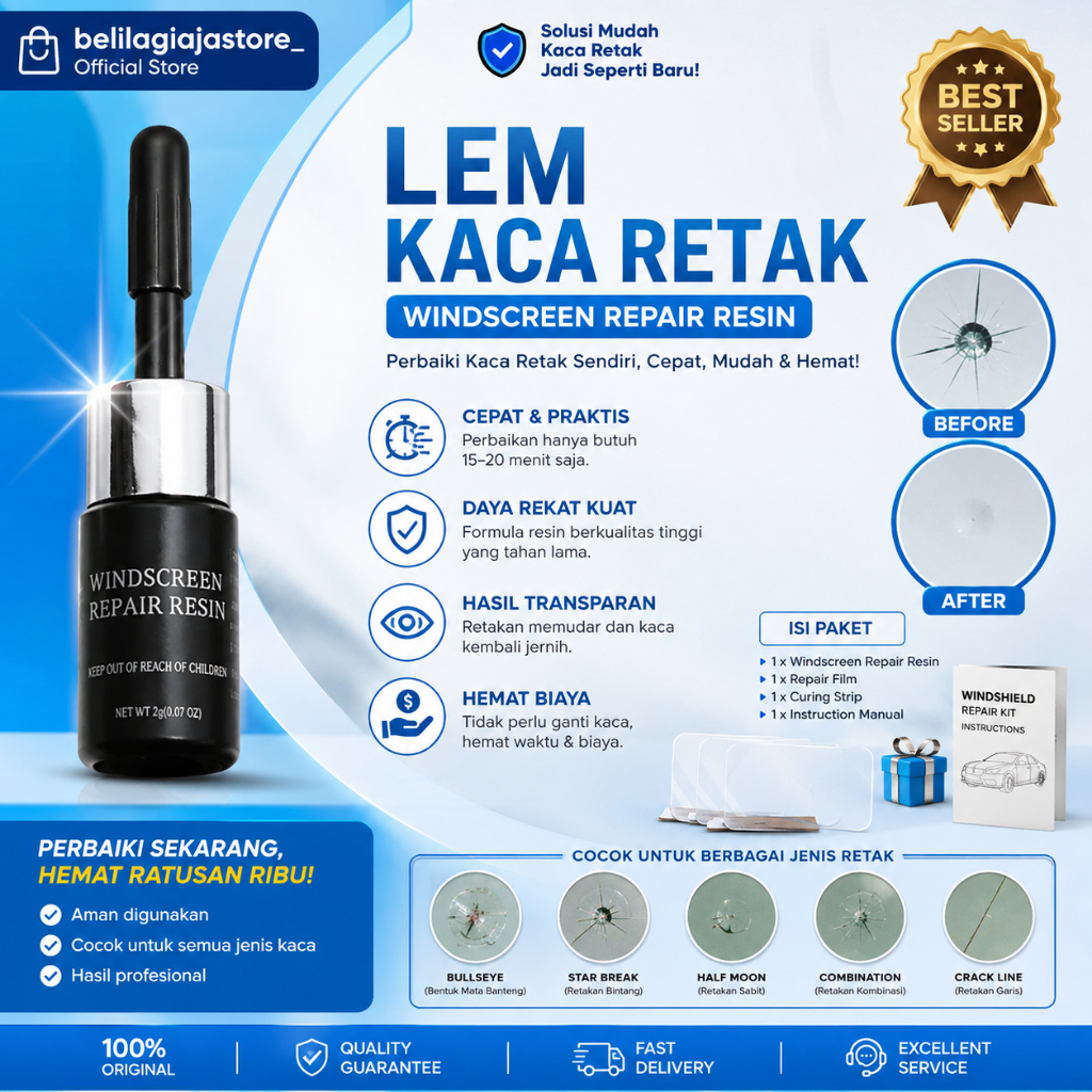 Lem Kaca Mobil Retak Tanpa Bekas Lem Kaca Aquarium Bening Super Kuat Penghilang Retak Kaca Mobil Kit