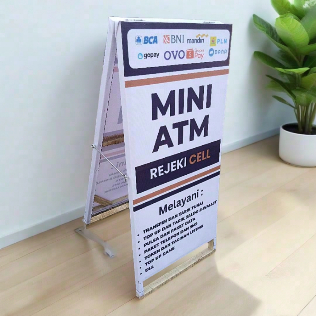 Stand banner mini ATM Brilink/mandiri link/konter pulsa/top up game dll