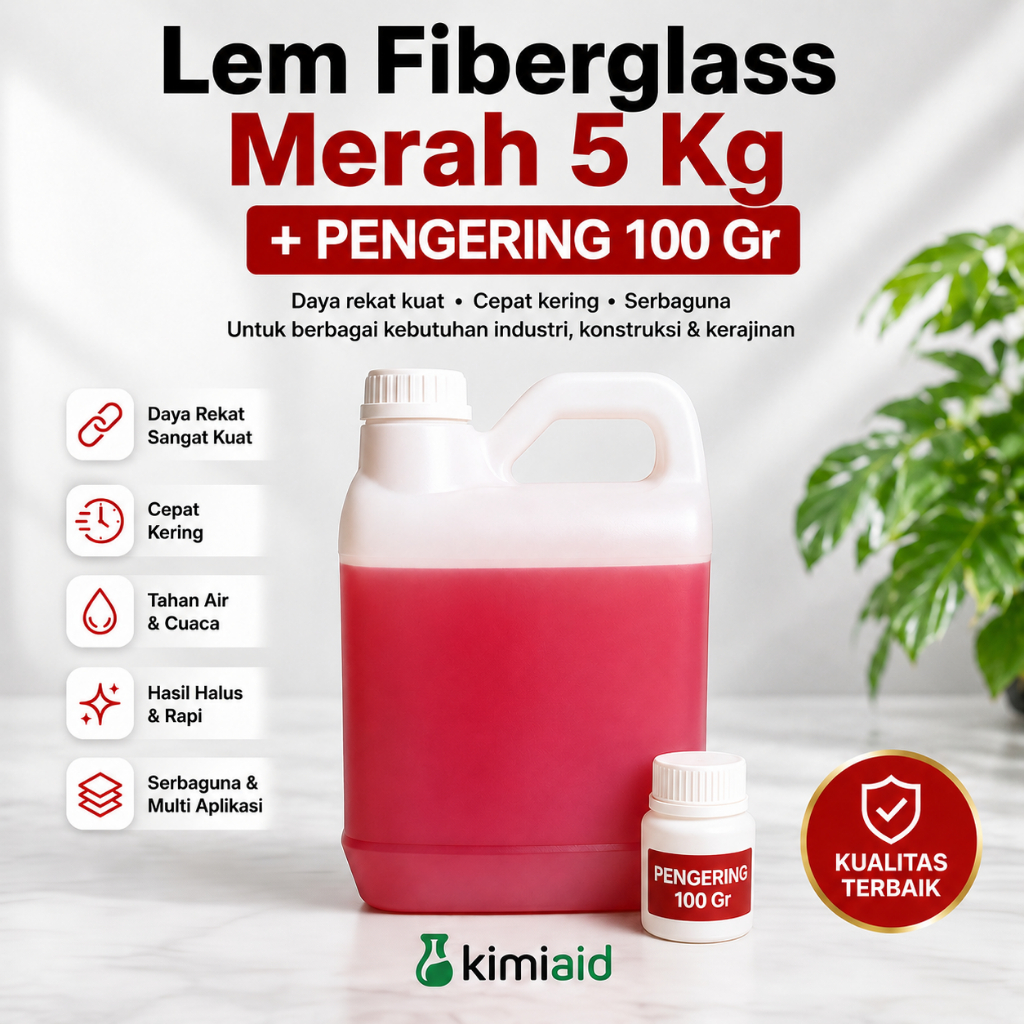 Lem Fiberglass Merah 5Kg + Pengering 100 Gram Lem Serbaguna untuk Perahu Kapal Tangki Air Kolam Tala
