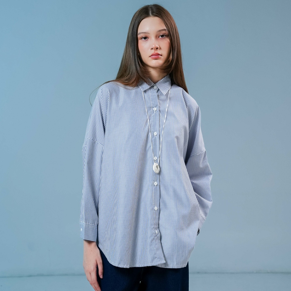 This Is April Dayle Top Atasan Wanita Lengan Panjang Casual (LD BESAR) Hijab Friendly Blue Stripe, W