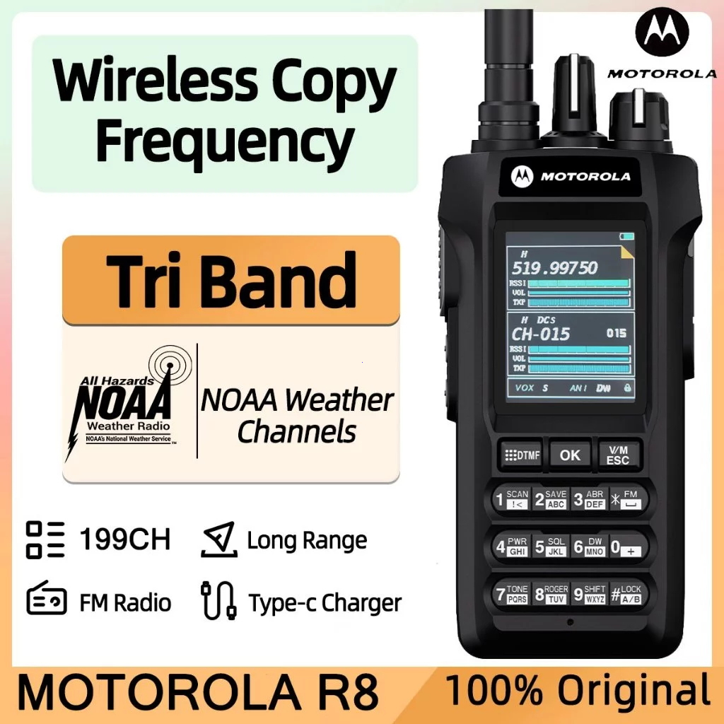 MOTOROLA-R8 Walkie Talkie Outdoor Jarak Jauh 25KM UHF/VHF Two-way radio Tahan air dan tahan debu HT