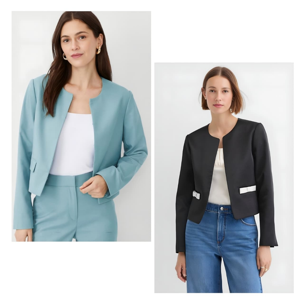 Jacket Ann Taylor LOFT Satin Bow pocket and Cropped Neck jacket