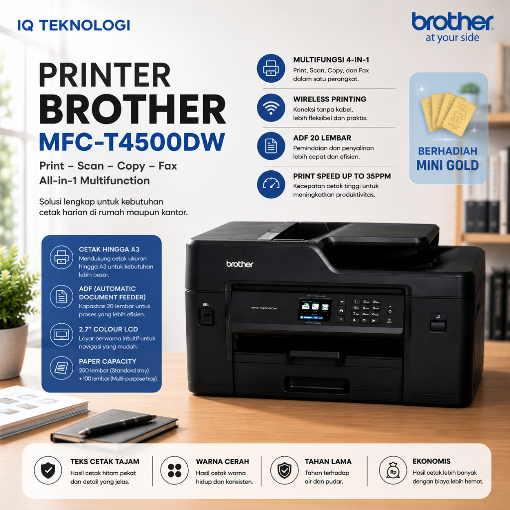 Printer Brother MFC-T4500DW A3 Multifunction T4500-DW Garansi Resmi