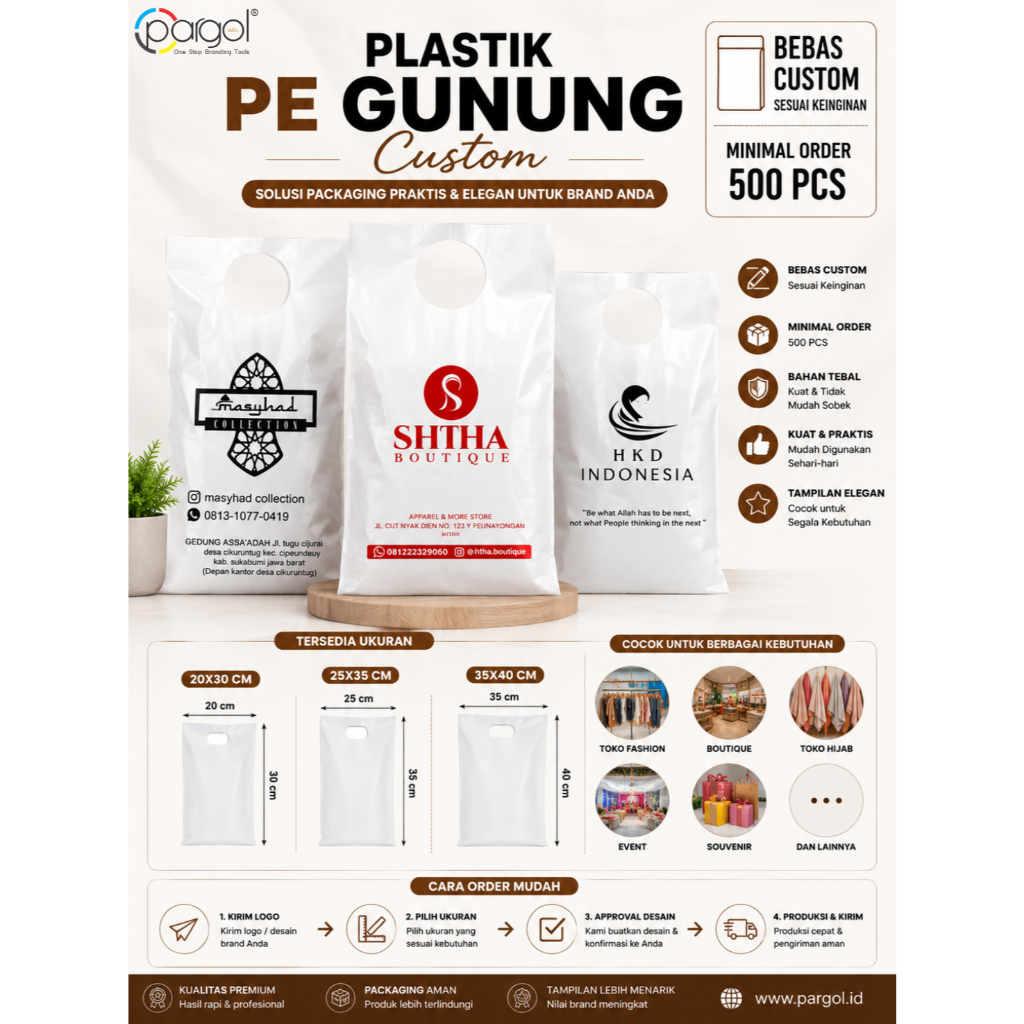 Plastik PE Gunung Custom Logo - Kemasan Baju, Laundry, Souvenir, Toko Usaha