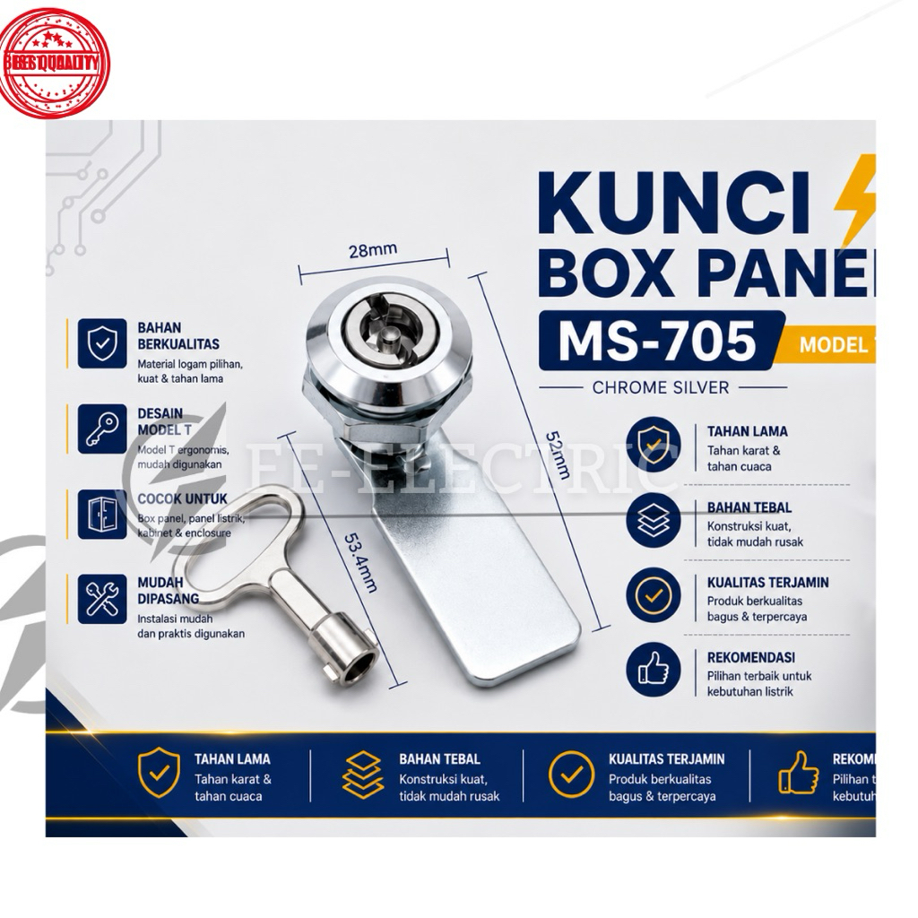 Kunci Box Panel/ Kunci Panel MS-705 - Model T (Chrome Silver)