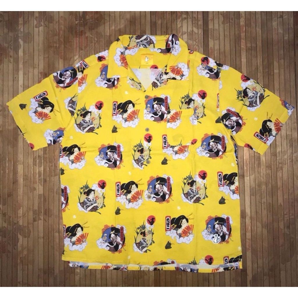FR2 FUCKING RABBITS x GEISHA STREETWEAR ALL OVER PRINT RAYON OPEN COLLAR SHORT SLEEVE SHIRT human ma