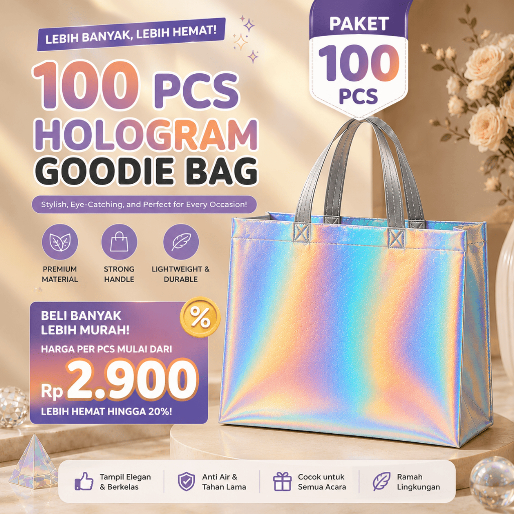Goodie Bag Kain Tas Souvenir Kain Spunbond Motif Hologram Isi 100 Pcs Spunbond Tebal Anti Air Motif 