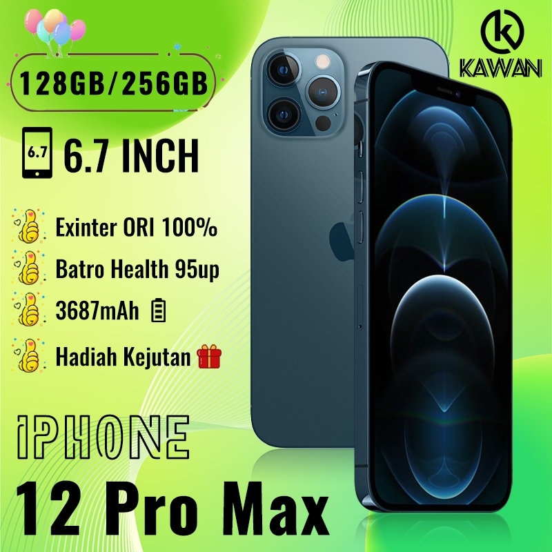 IPHONE 12 Pro Max 128GB 256GB SECOND ASLI ORI 100% 6.7"LCD FULLSET APPLE A14 BIONIC UNLOCKED JARINGA