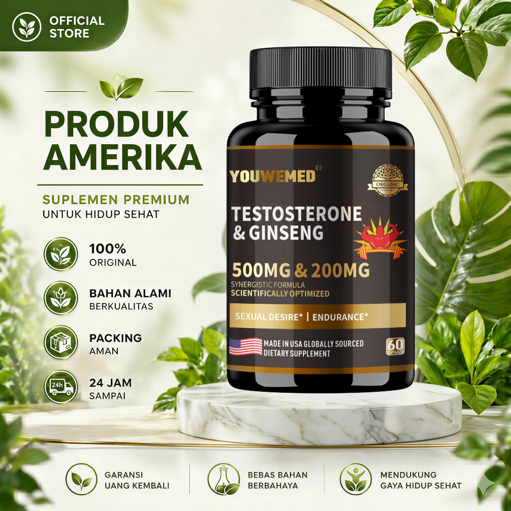 Testosterone Booster + Ginseng India Mendukung Vitalitas dan Energi Pria 60 Kapsul