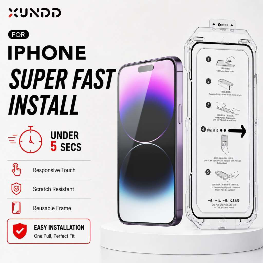 XUNDD Easy Quick-Fit Install Tempered Glass Antispy untuk iPhone 14 14 Plus 14 Pro 14 Pro Max Free I