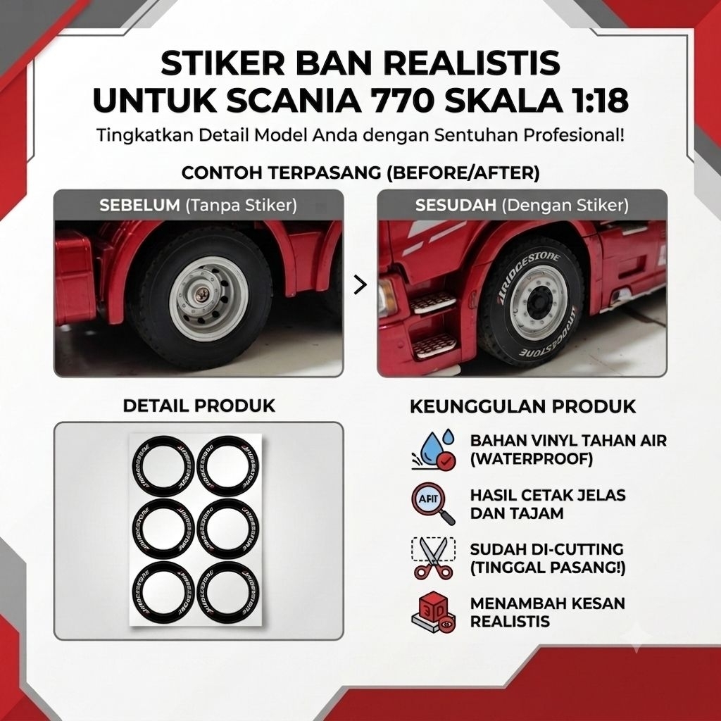 STIKER BAN UNTUK RC TRUCK SCANIA 770 SKALA 1:18