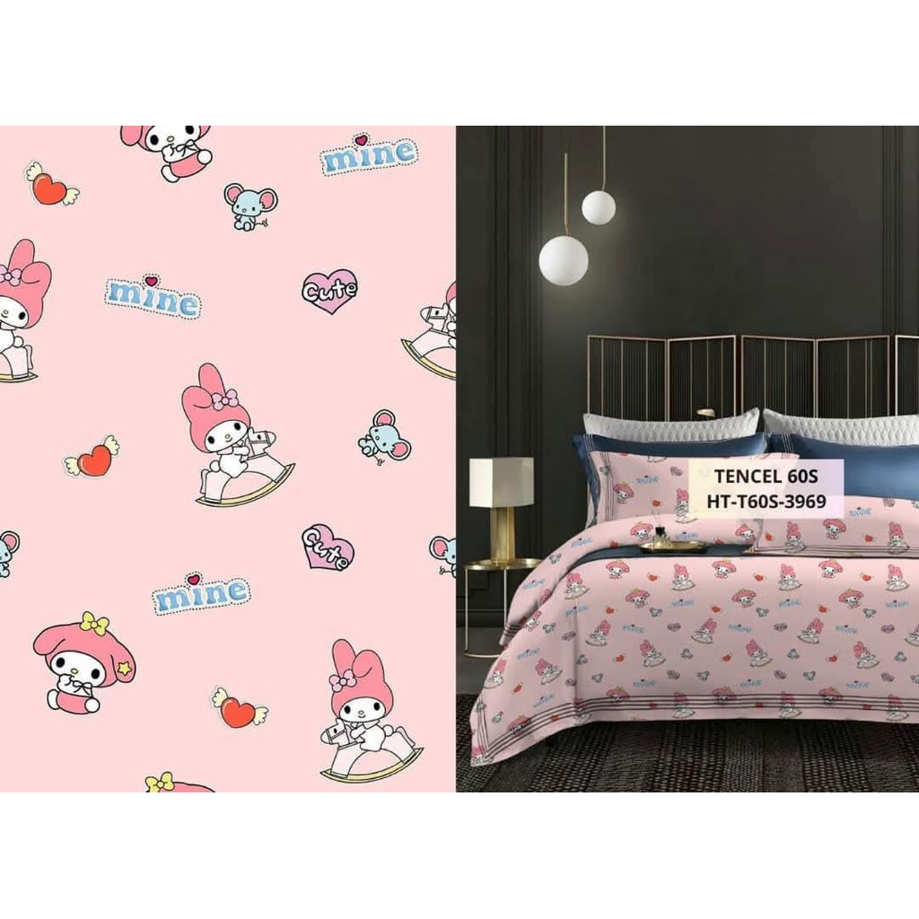 sprei kain sutra tencel s60 anak cute girl baby kuromi cinamorol kitty rabbit ada 9 motif