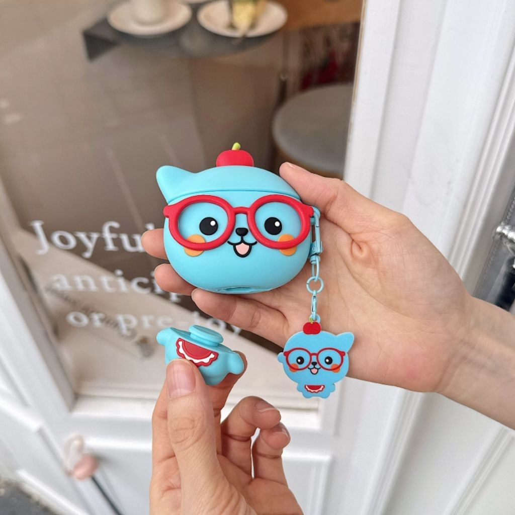 Tempat Earphone Karakter Lucu Silikon Kotak Penyimpanan Earbud Motif Sapi dan Kucing Pelindung Porta